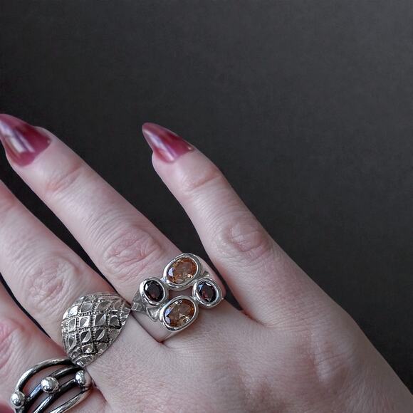 Vintage Esprit 925 Silver Ring Garnet Orange Tourmaline Chunky Statement - Picture 6 of 9